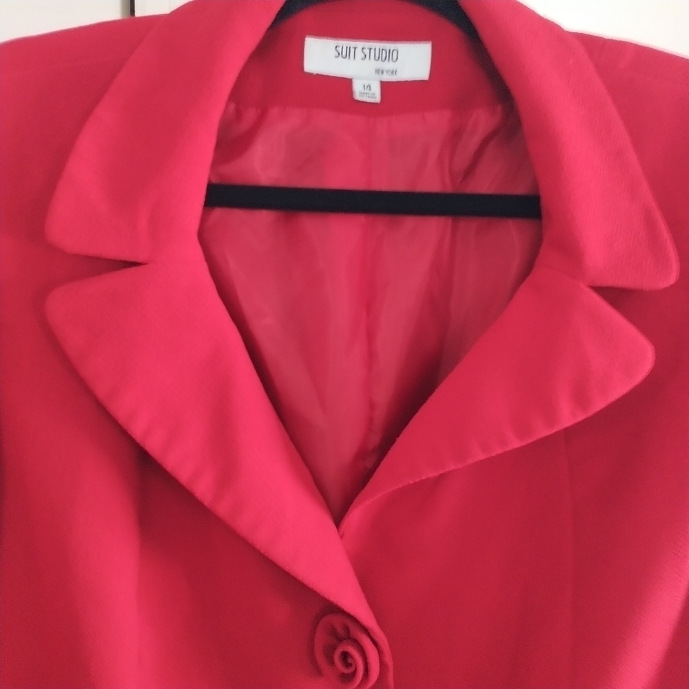 Suit Studio New York True Red Rose Button Blazer Jacket 14 - Picture 7 of 14